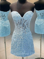 Fairytale Dress, A-Line/Princess Sweetheart Corset Short/Mini Lace Applique Homecoming Dresses