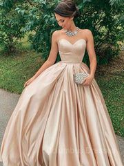 Bridesmaid Dresses Uk, A-Line/Princess Sweetheart Floor-Length Satin Prom Dresses With Ruffles