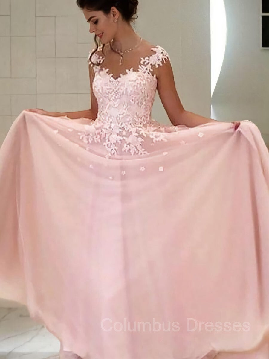 Party Dress Cheap, A-Line/Princess Sweetheart Floor-Length Tulle Evening Dresses With Appliques Lace