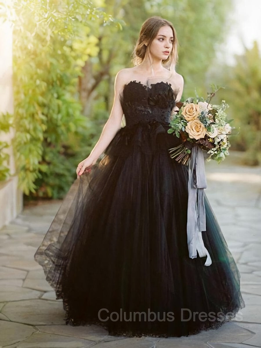 Wedding Dresses With Color, A-line/Princess Sweetheart Floor-Length Tulle Wedding Dress with Appliques Lace