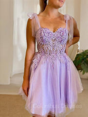 Homecoming Dresses Business Casual Outfits, A-Line/Princess Sweetheart Short/Mini Tulle Homecoming Dresses With Appliques Lace