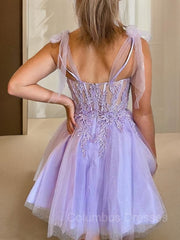 Sundress, A-Line/Princess Sweetheart Short/Mini Tulle Homecoming Dresses With Appliques Lace