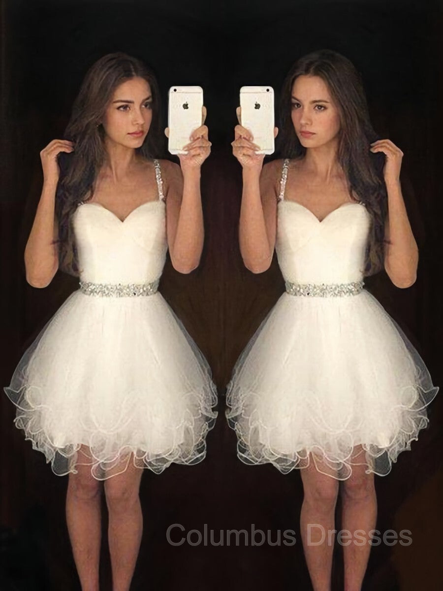 Prom Dress Long Sleeves, A-Line/Princess Sweetheart Short/Mini Tulle Homecoming Dresses With Beading