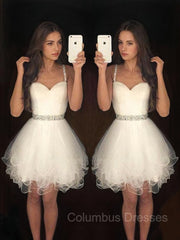 Prom Dress Long Sleeves, A-Line/Princess Sweetheart Short/Mini Tulle Homecoming Dresses With Beading