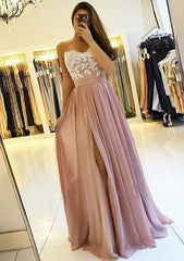 Bridesmaid Dresses Different Styles, A-line/Princess Sweetheart Sleeveless Long/Floor-Length Chiffon Prom Dress With Split Appliqued