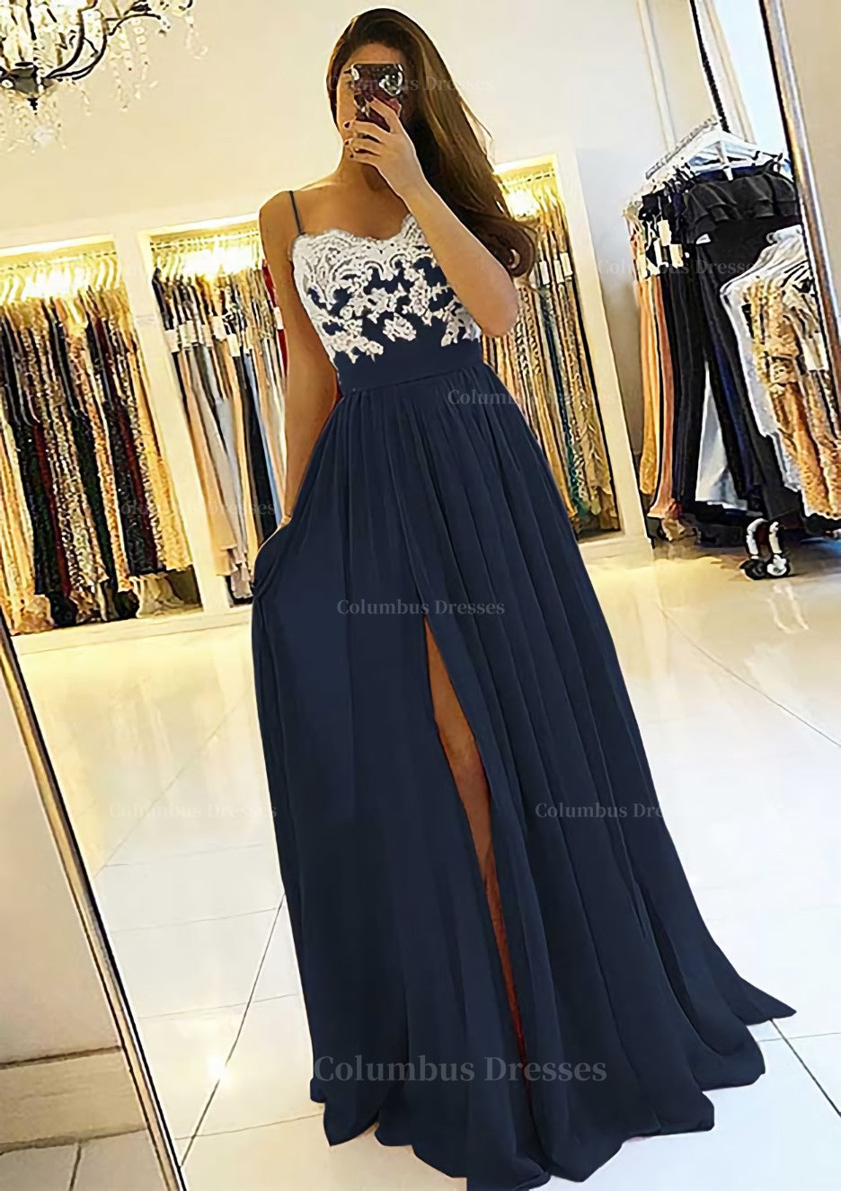 Bridesmaid Dresses Affordable, A-line/Princess Sweetheart Sleeveless Long/Floor-Length Chiffon Prom Dress With Split Appliqued