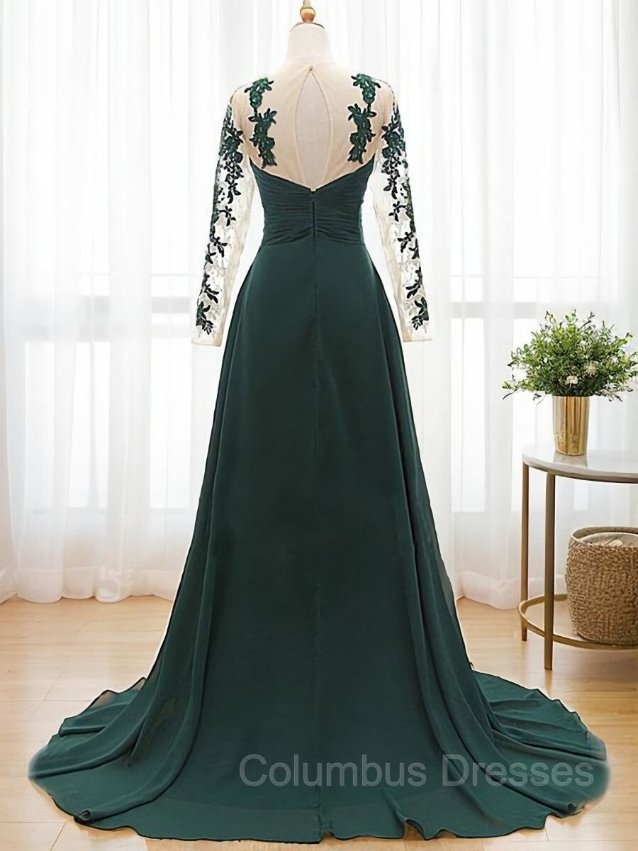 Formal Dresses Long Elegant Evening Gowns, A-Line/Princess Sweetheart Sweep Train Chiffon Mother of the Bride Dresses With Appliques Lace
