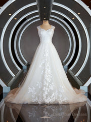 Wedding Dresses Back, A-Line/Princess Sweetheart Sweep Train Lace Wedding Dresses with Appliques Lace