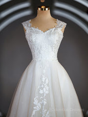 Wedding Dress Backs, A-Line/Princess Sweetheart Sweep Train Lace Wedding Dresses with Appliques Lace