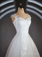 Wedding Dress Bridesmaids, A-Line/Princess Sweetheart Sweep Train Lace Wedding Dresses with Appliques Lace