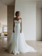 Wedding Dresses Fall, A-Line/Princess Sweetheart Sweep Train Organza Wedding Dresses