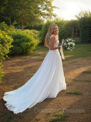 Wedding Dresses White, A-Line/Princess Sweetheart Sweep Train Organza Wedding Dresses