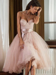 Bridal Dress, A-Line/Princess Sweetheart Tea-Length Tulle Homecoming Dresses With Belt/Sash