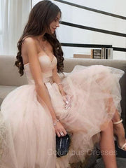 Prom Gown, A-Line/Princess Sweetheart Tea-Length Tulle Homecoming Dresses With Belt/Sash