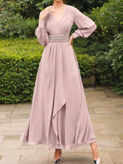 Party Dress Size 158, A-Line/Princess V-neck Ankle-Length Chiffon Mother of the Bride Dresses With Belt