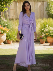 Prom Dress Sleeve, A-Line/Princess V-neck Ankle-Length Jersey Mother of the Bride Dresses With Ruffles