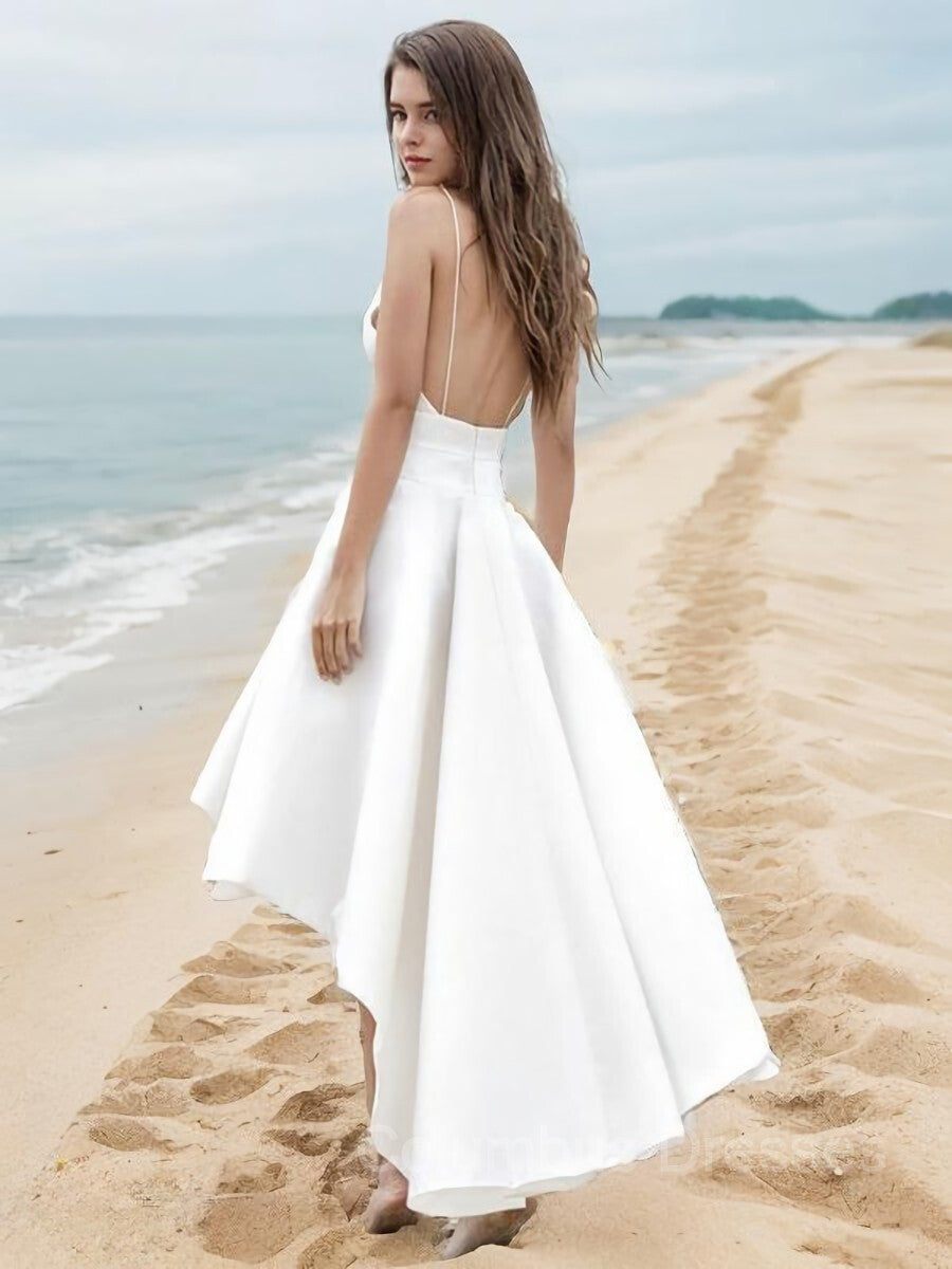 Wedding Dress Mermaide, A-Line/Princess V-neck Asymmetrical Satin Wedding Dresses