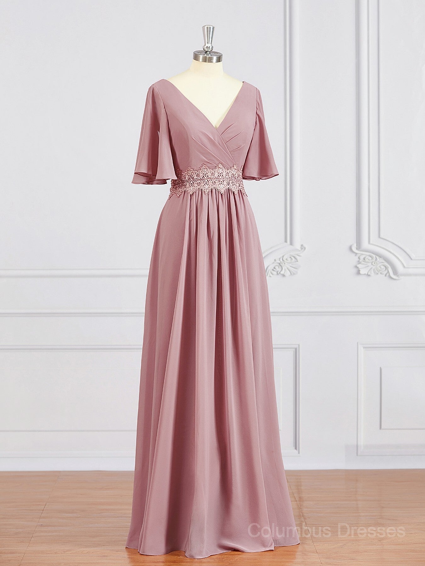 Bridesmaid Dresses Blush, A-Line/Princess V-neck Chiffon Floor-Length Mother of the Bride Dresses