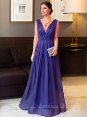 Formal Dress With Sleeves, A-Line/Princess V-neck Floor-Length 30D Chiffon Mother of the Bride Dresses With Ruffles