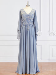 Wedding Invitations, A-Line/Princess V-neck Floor-Length Chiffon Mother of the Bride Dresses With Appliques Lace