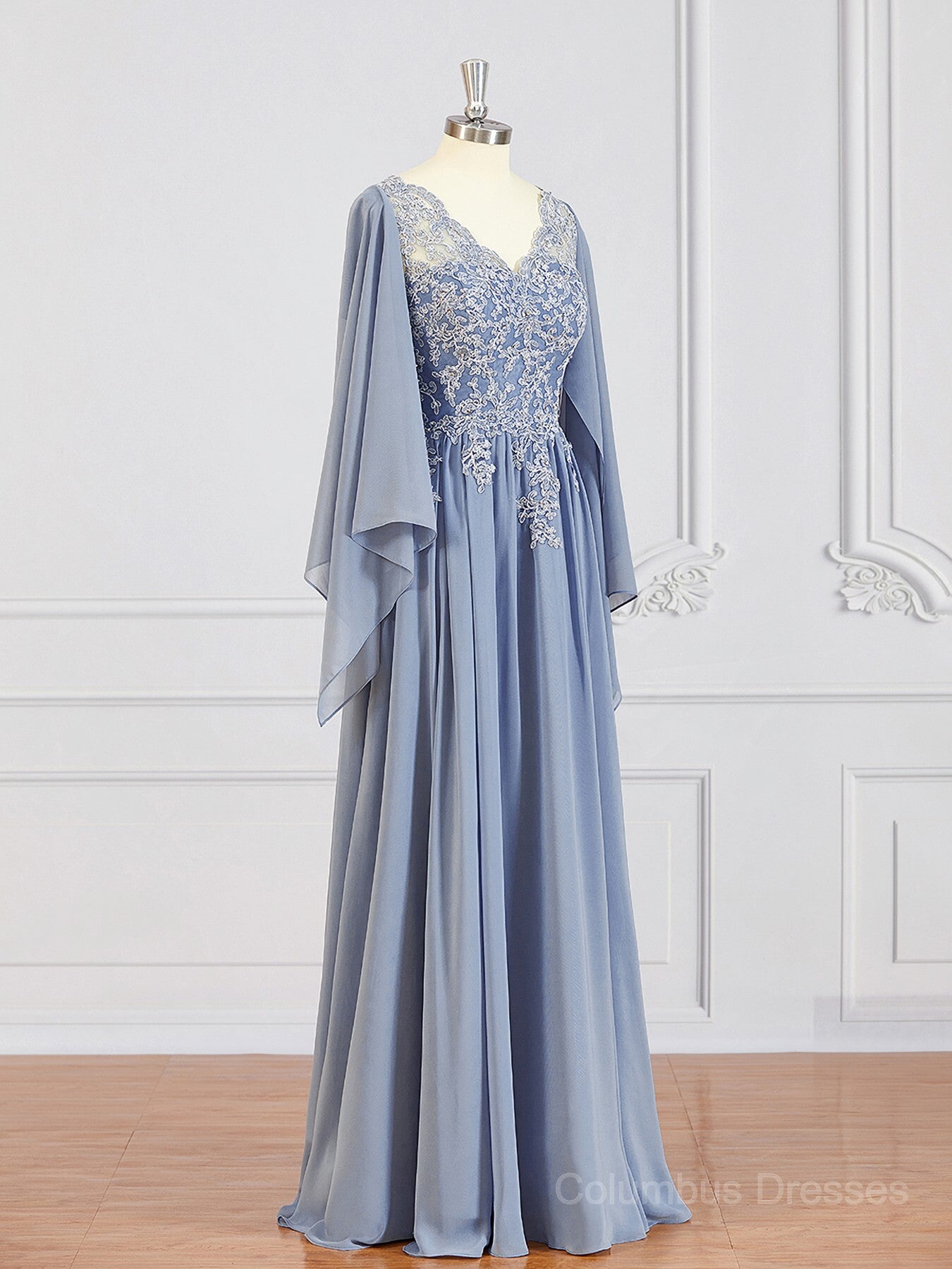 Bridesmaid Dresses Convertable, A-Line/Princess V-neck Floor-Length Chiffon Mother of the Bride Dresses With Appliques Lace