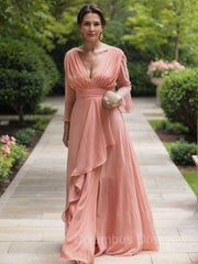 Party Dresses Cheap, A-Line/Princess V-neck Floor-Length Chiffon Mother of the Bride Dresses With Ruffles