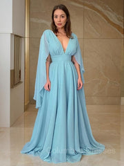 Formal Dresses To Wear To A Wedding, A-Line/Princess V-neck Floor-Length Chiffon Mother of the Bride Dresses With Ruffles