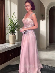 Prom Dress 2036, A-Line/Princess V-neck Floor-Length Chiffon Prom Dresses With Beading