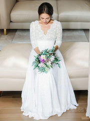 Wedding Dresses With Pockets, A-Line/Princess V-neck Floor-Length Chiffon Wedding Dresses