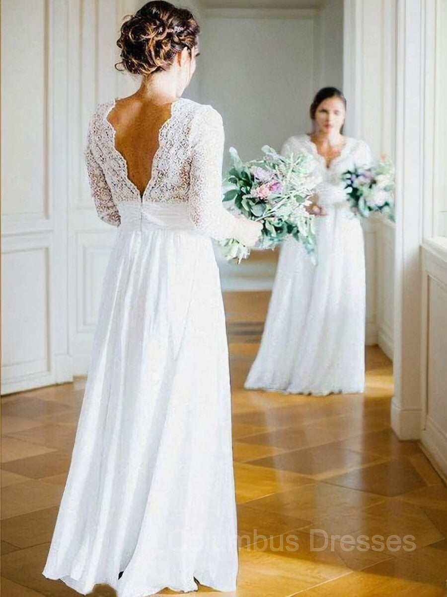 Wedding Dress With Pockets, A-Line/Princess V-neck Floor-Length Chiffon Wedding Dresses