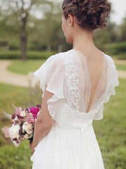 Wedding Dress Sleeve, A-Line/Princess V-neck Floor-Length Chiffon Wedding Dresses With Belt/Sash