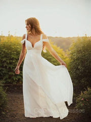 Wedding Dresses Classis, A-Line/Princess V-neck Floor-Length Chiffon Wedding Dresses With Ruffles