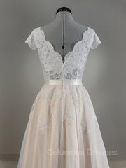 Wedding Dress Shops, A-Line/Princess V-neck Floor-Length Lace Wedding Dresses With Appliques Lace