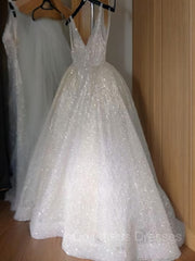 Evening Dress Long Sleeve, A-Line/Princess V-neck Floor-Length Prom Dresses