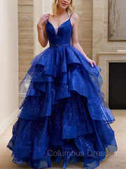 Dress Aesthetic, A-Line/Princess V-neck Floor-Length Prom Dresses With Beading