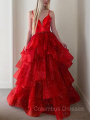 Mini Dress Formal, A-Line/Princess V-neck Floor-Length Prom Dresses With Beading
