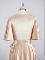 Bridesmaid Dress Online, A-Line/Princess V-neck Floor-Length Silk like Satin Bridesmaid Dresses with Belt/Sash