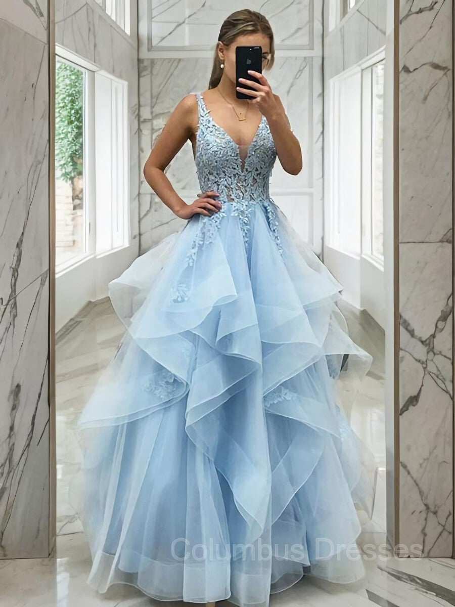 Bridesmaids Dresses Mismatched, A-Line/Princess V-neck Floor-Length Tulle Prom Dresses