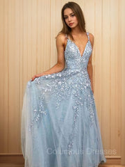 Prom Dress Prom Dresses, A-Line/Princess V-neck Floor-Length Tulle Prom Dresses