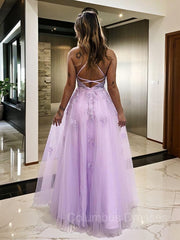 Prom Dress Corset, A-Line/Princess V-neck Floor-Length Tulle Prom Dresses With Leg Slit
