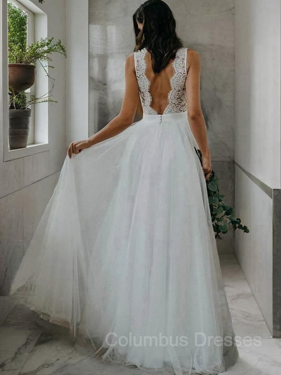 Wedding Dresses Country, A-Line/Princess V-neck Floor-Length Tulle Wedding Dresses