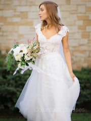 Wedding Dressed Lace, A-Line/Princess V-neck Floor-Length Tulle Wedding Dresses With Bow