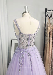 Princess Dress, A-line/Princess V Neck Long/Floor-Length Tulle Prom Dress With Beading Sequins