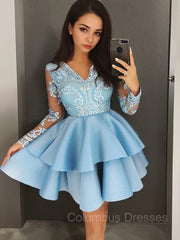 Prom Dresses Long Mermaid, A-Line/Princess V-neck Short/Mini Satin Homecoming Dresses