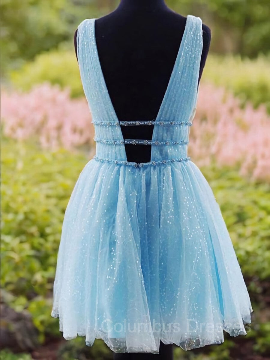 Mermaid Dress, A-Line/Princess V-neck Short/Mini Tulle Homecoming Dresses