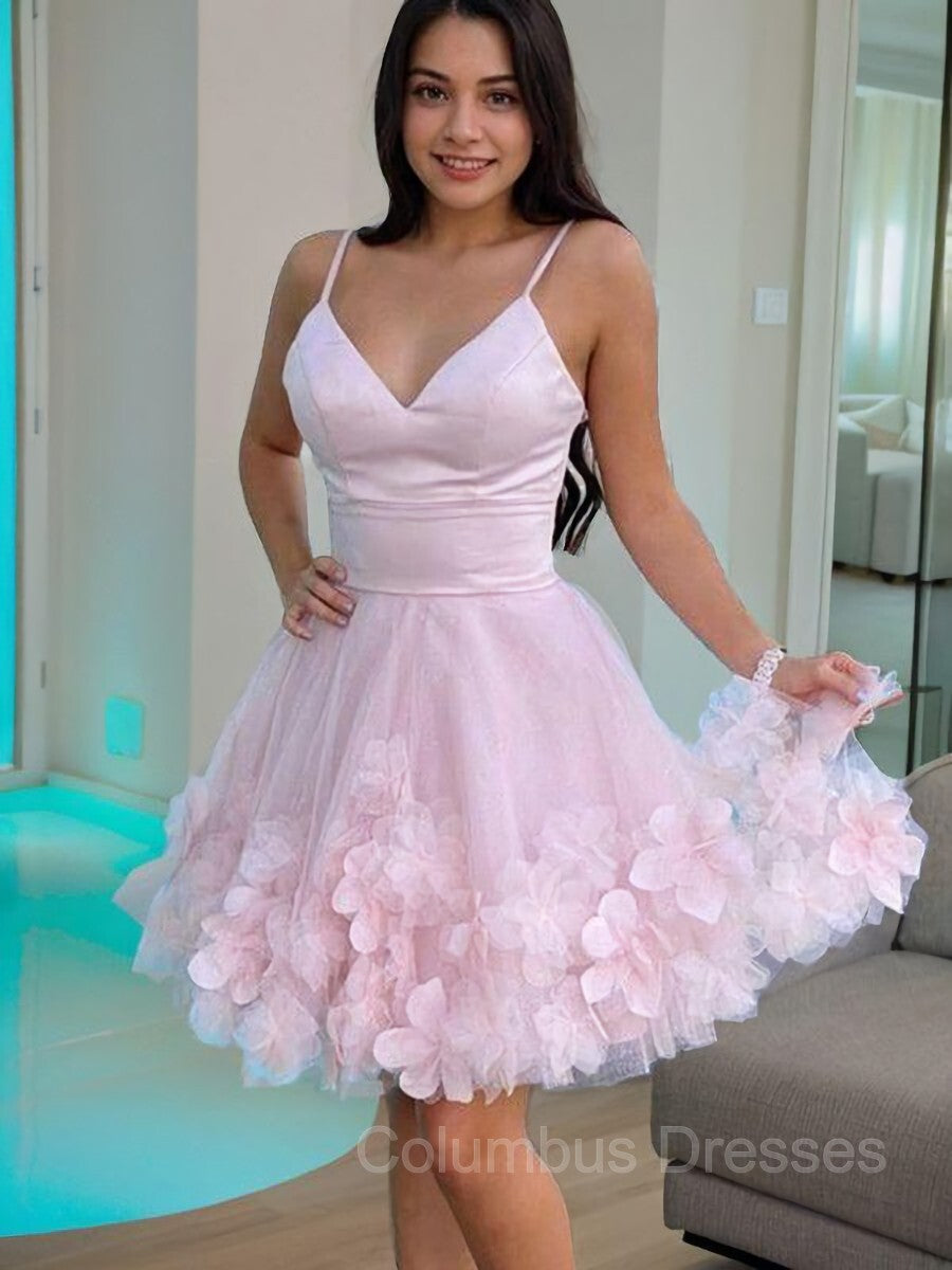 Prom Dresses Long Formal Evening Gown, A-Line/Princess V-neck Short/Mini Tulle Homecoming Dresses With Flower