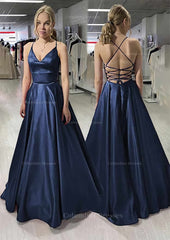 Bridesmaid Dress Burgundy, A-line/Princess V Neck Sleeveless Satin Long/Floor-Length Prom Dress
