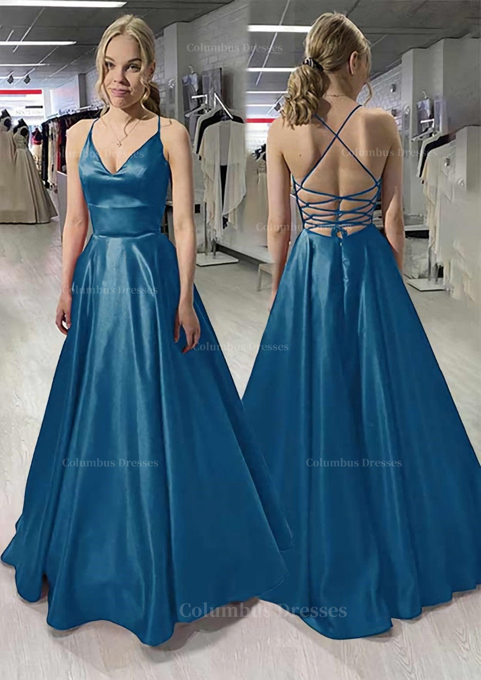 Bridesmaids Dresses Short, A-line/Princess V Neck Sleeveless Satin Long/Floor-Length Prom Dress