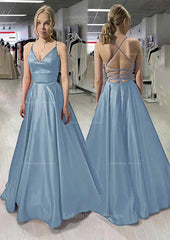 Bridesmaid Dress Short, A-line/Princess V Neck Sleeveless Satin Long/Floor-Length Prom Dress