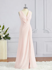 Floral Dress, A-Line/Princess V-neck Sweep Train Chiffon Bridesmaid Dresses